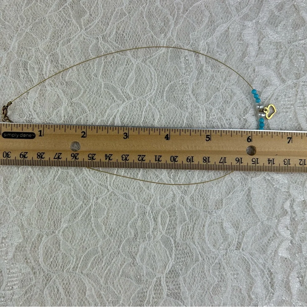Gold Plated 925 Sterling Silver Heart Necklace w Genuine Turquoise Beads Pearls - Picture 12 of 13